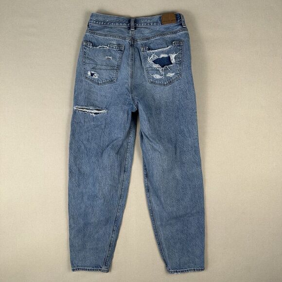 American Eagle‎ Relaxed Mom Jeans Women’s 2 Regular Blue Denim Distressed - Picture 14 of 16